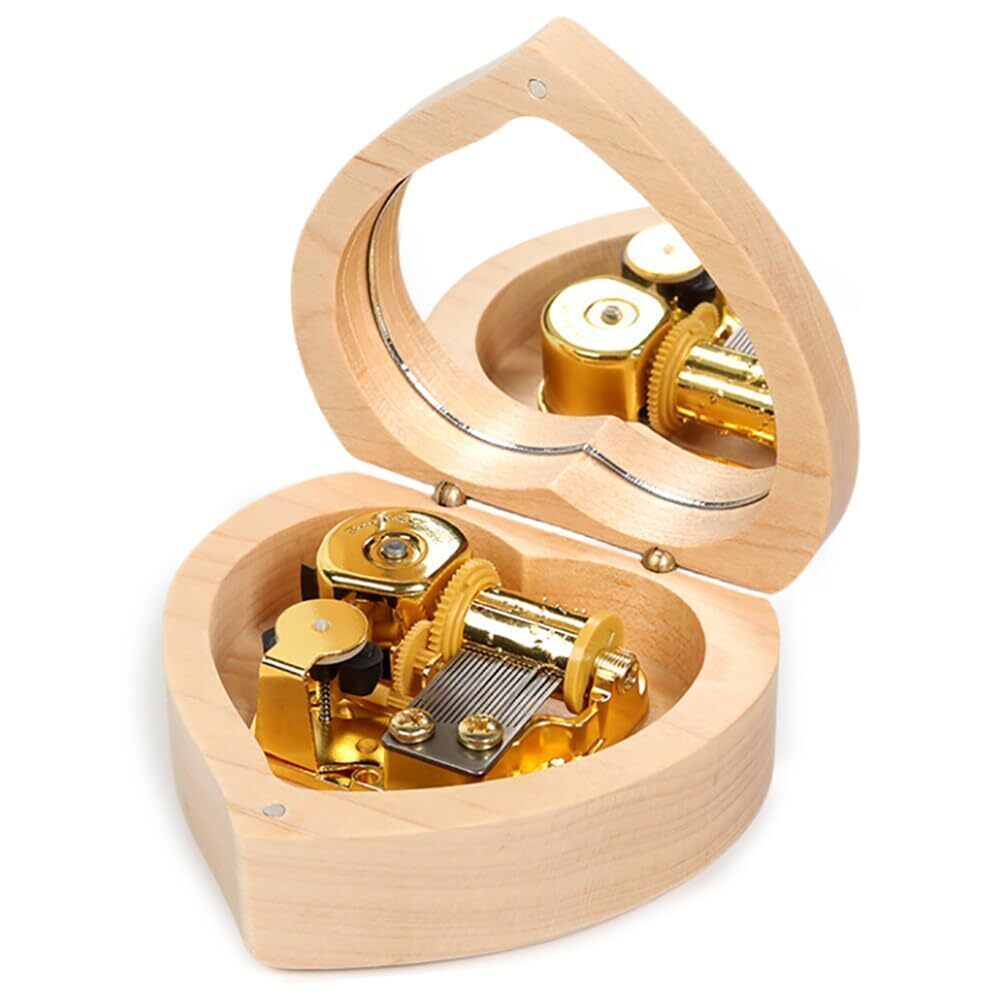 1756 Heart Shape Wooden Music Box Mechanism Best Unique Gifts for Girls